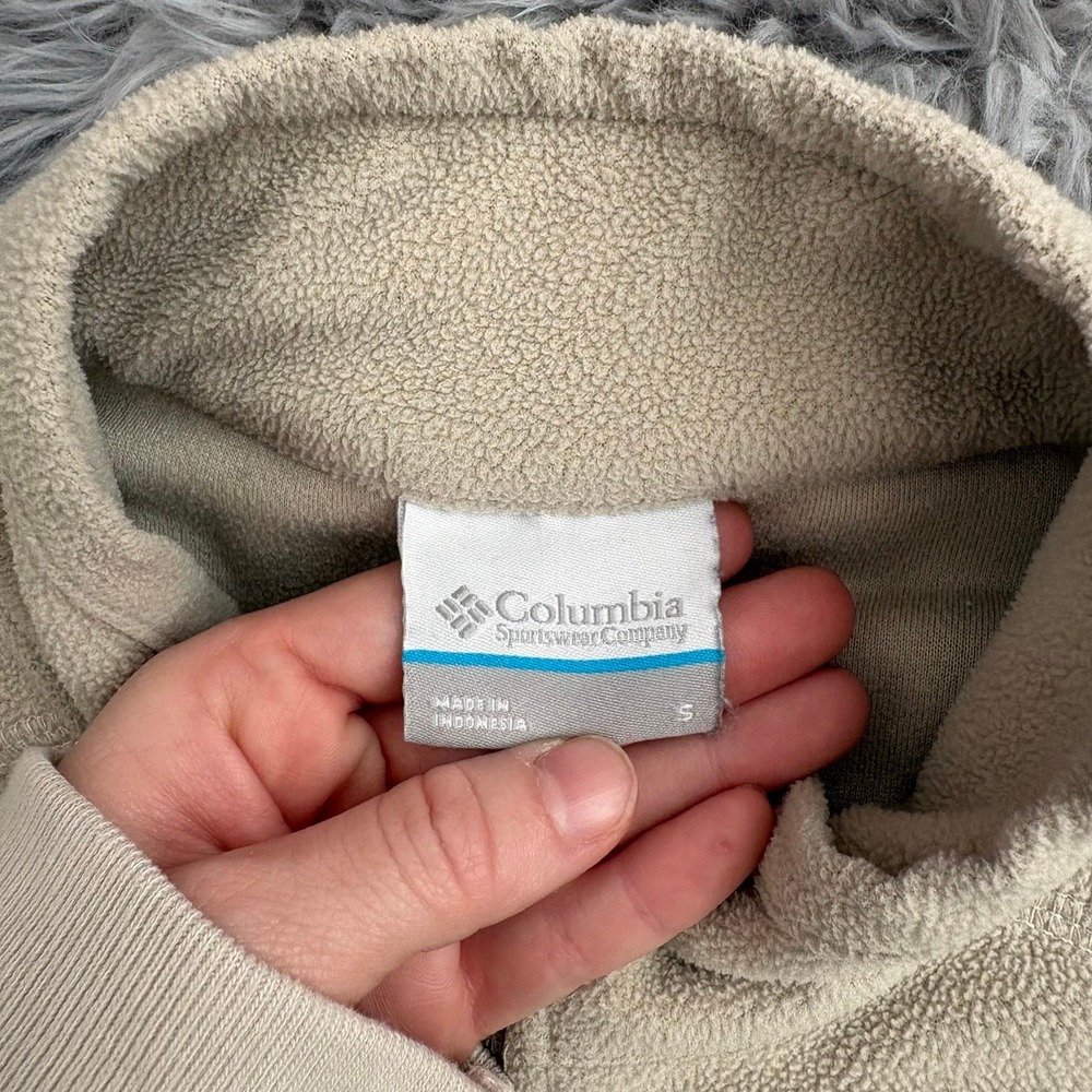 Columbia Fleece Quarter Zip Long Sleeve Cream Men's Small Comfy Casual Warm - Picture 3 of 3